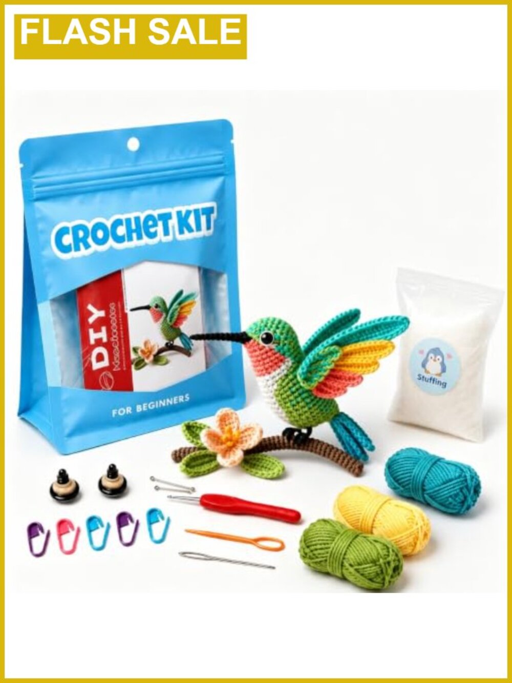 Crochet Kit Hummingbird Amigurumi Beginner DIY Craft Set with Yarn Hook Pattern